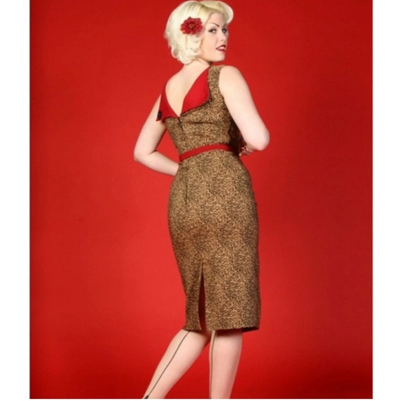 Tatyana by Bettie Page 1950s leopard wiggle pencil dress mad men pinup retro - Picture 2 of 8